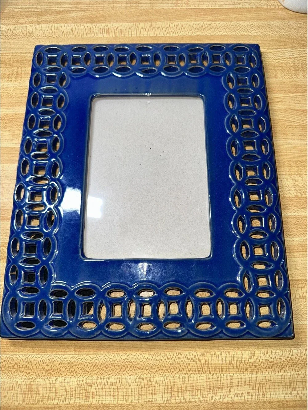 Door County Blue Ceramic Cottage Picture Frame Vintage 4x6